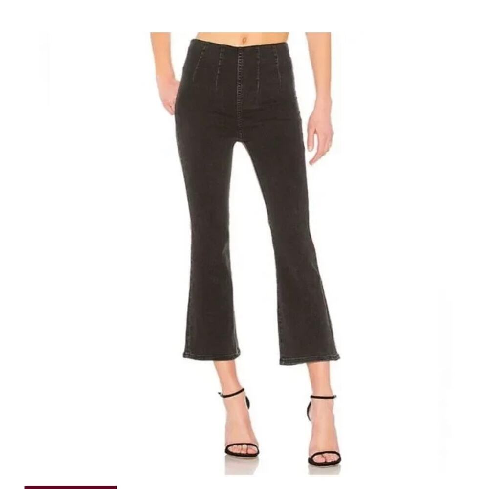 Free People Pull On Jeans W29 Ultra High Rise Cropped Flare Black Boho - Picture 1 of 9